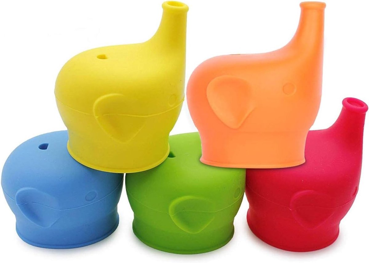 Vijfdelige siliconen drinkbekerdeksels met schattig olifantenontwerp - Lekvrij en perfect voor kinderen