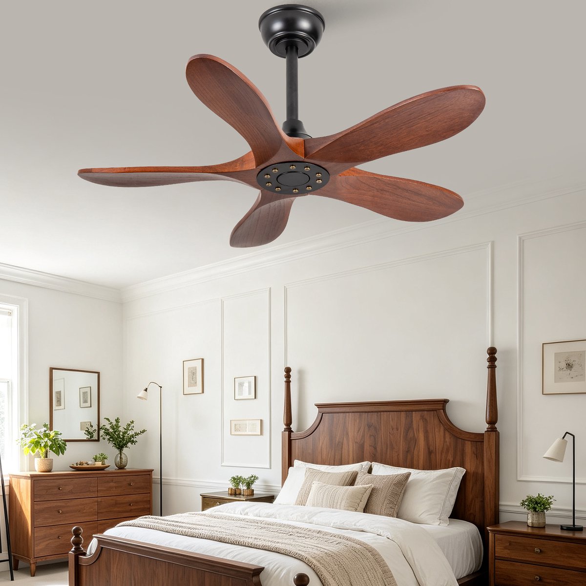 Plafondventilator 36 inch zonder verlichting - zes-snelheden omkeerbare ventilator - antidiefstalmodus - geheugenfunctie voor snelheid - vijf massief houten bladen - ideaal voor kleine appartementen, serres en patio's – foto 3