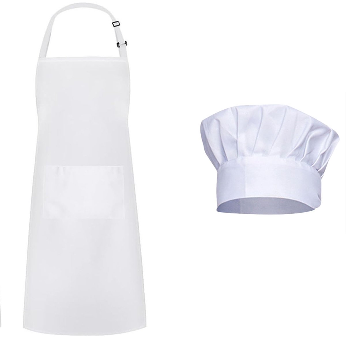 Koksmuts en Schort Set - Wit - Verstelbaar met Zak - Perfect voor Koken - ShopVlot