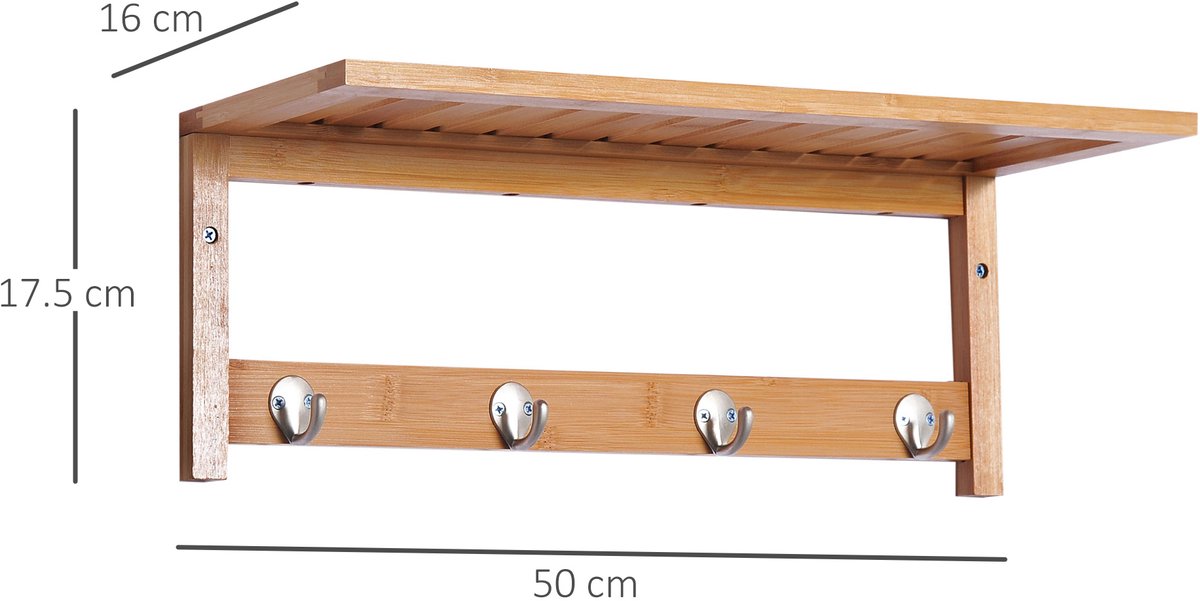 1 stuks - wandkast met rek, voorzien van bamboorek, afmetingen 50 × 16 × 17,5 cm