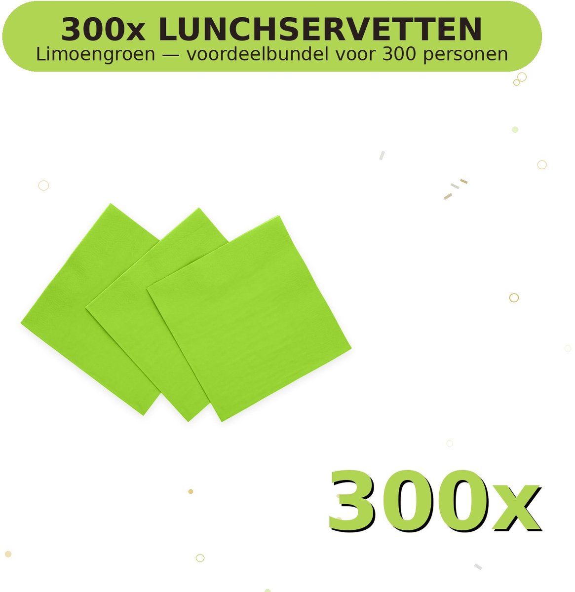 Lunch servetten 33x33cm FSC Limoengroen - Voordeelverpakking 300 Stuks voor tot 300 Personen - Feestartikelen