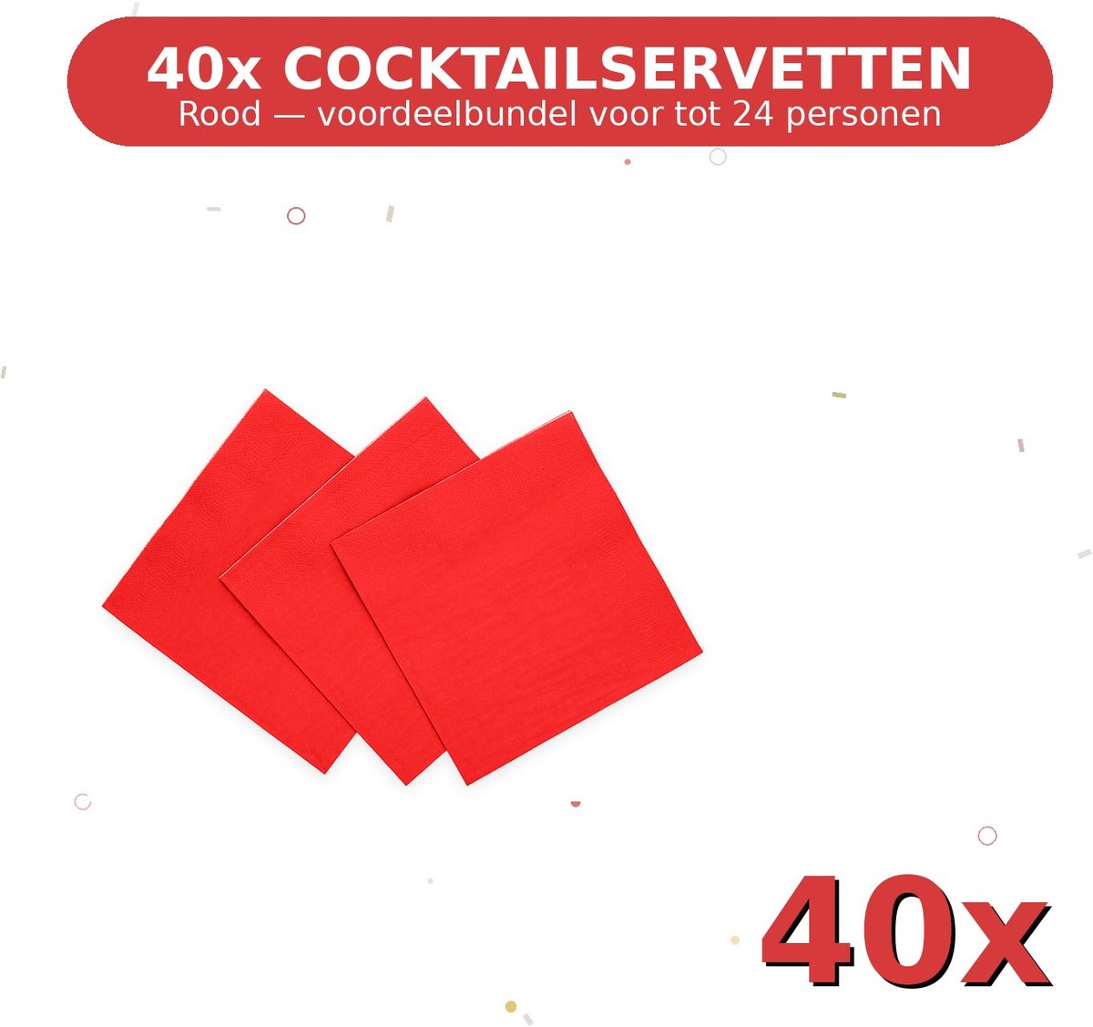 Cocktail servetten 24x24cm FSC Rood - Voordeelverpakking 40 Stuks voor tot 24 Personen - Feestartikelen