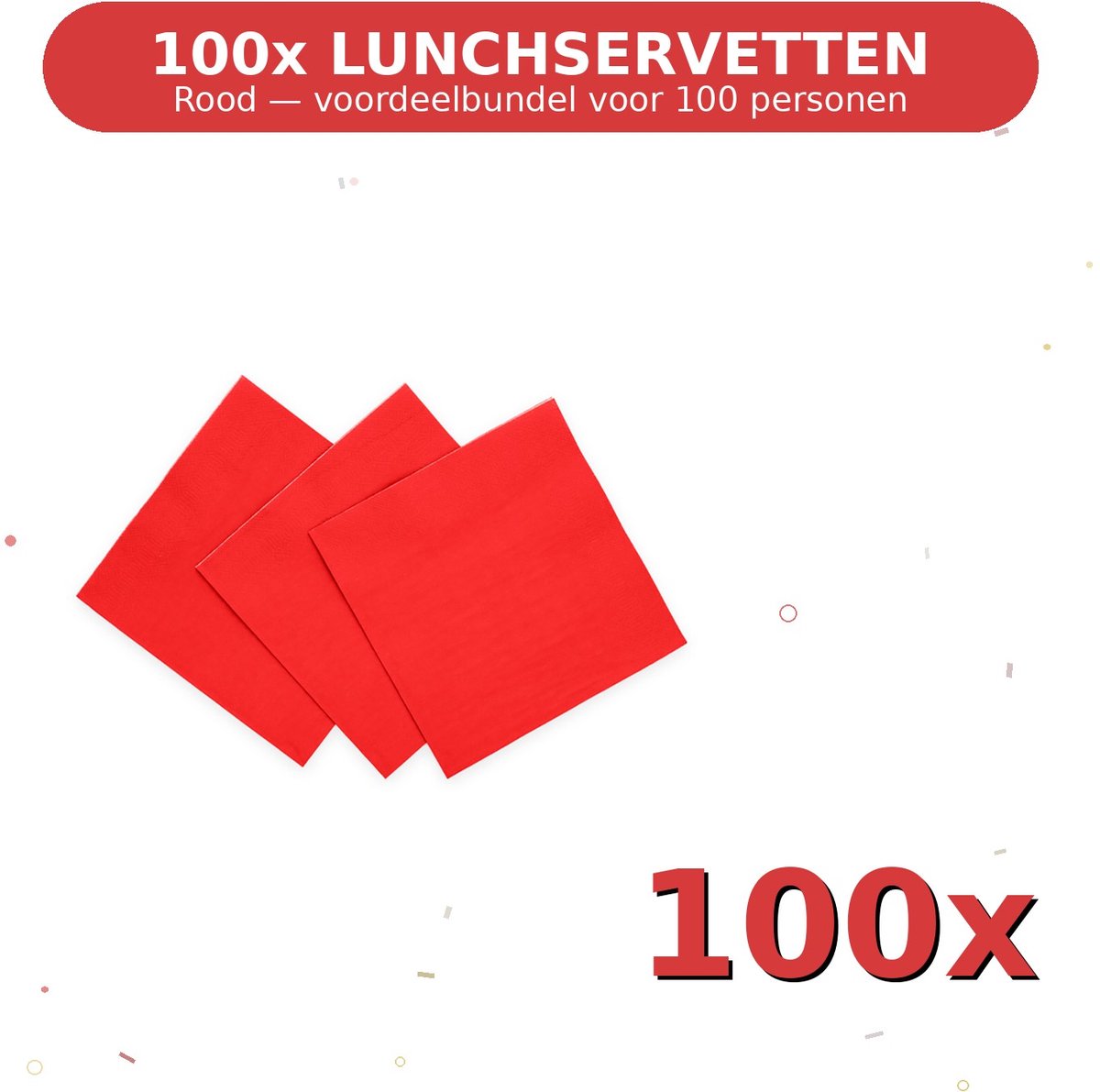 Lunch servetten 33x33cm FSC Rood - Voordeelverpakking 100 Stuks voor tot 100 Personen - Feestartikelen