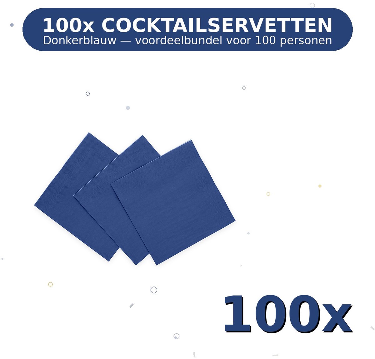 Cocktail servetten 24x24cm FSC Donkerblauw - Voordeelverpakking 100 Stuks voor tot 100 Personen - Feestartikelen