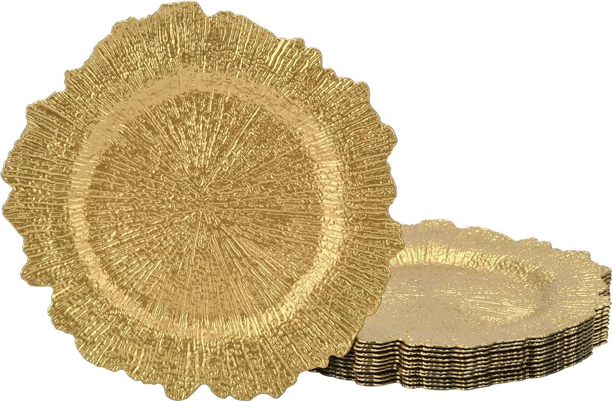 Charger Plates 13 Inch - Gouden Reefpatroon - Set van 12 - Stijlvolle tafelsetting - ShopVlot