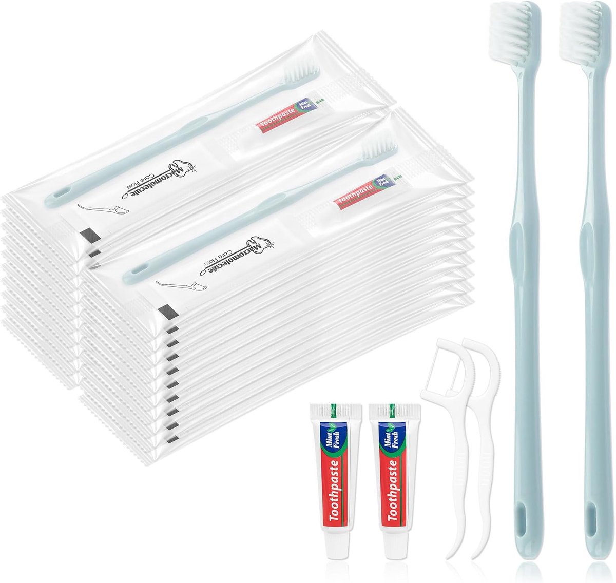 Disposable Toothbrush Toothbrush and Toothpaste Separately Packed Grey with Floss Picks, Suitable for Hotel, Home - ShopVlot