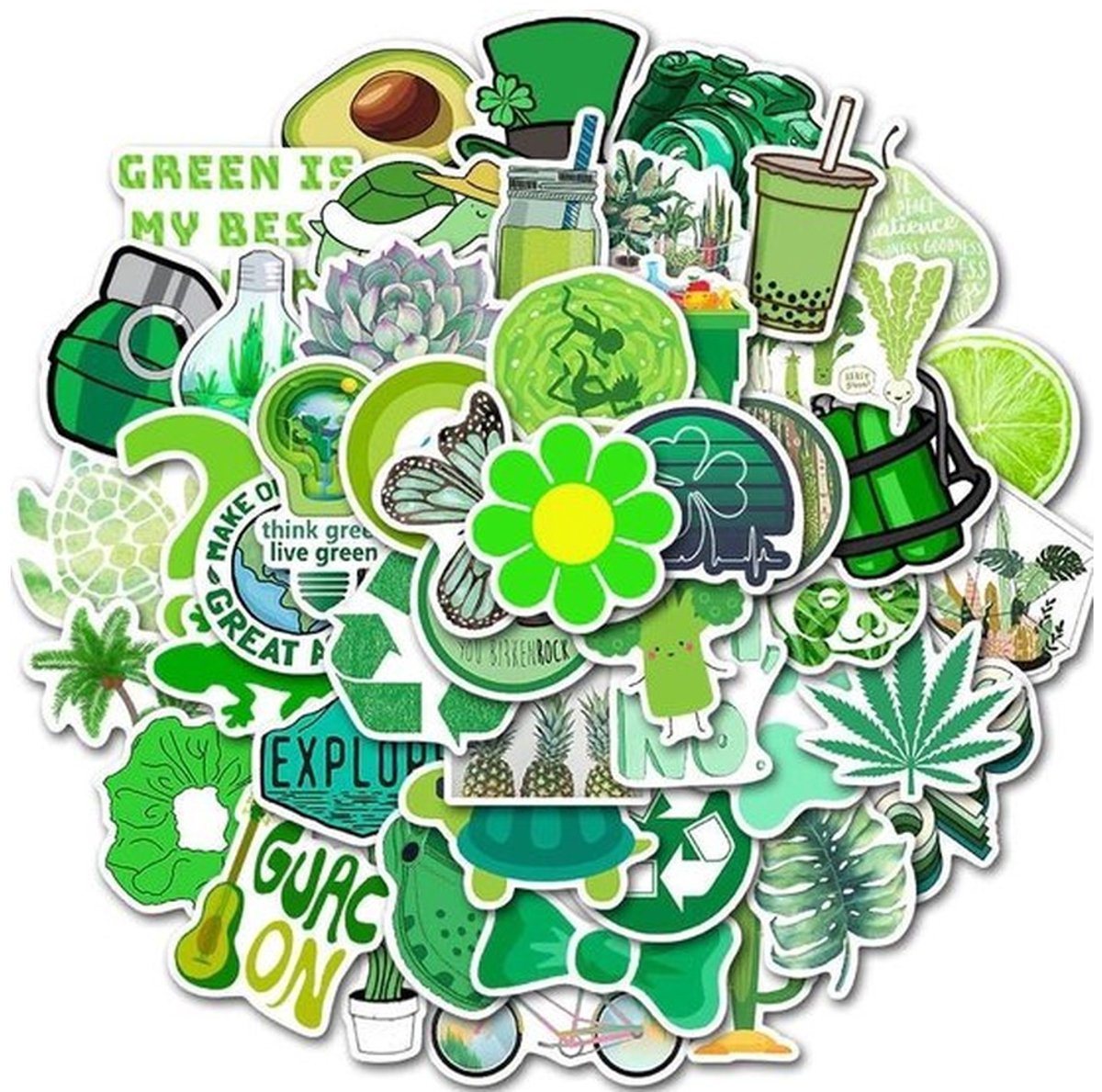 50 Groene VSCO Stickers – Natuur, Planten, Dieren & Teksten