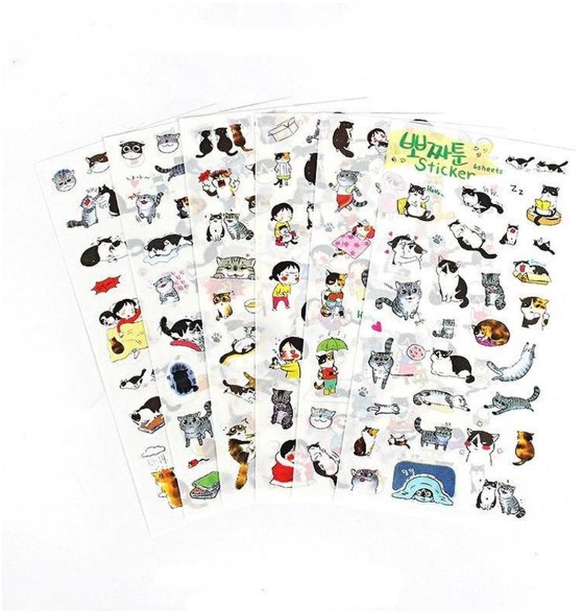 6 Vellen Kawaii Katten Stickers – Dieren – Journal & Scrapbooking