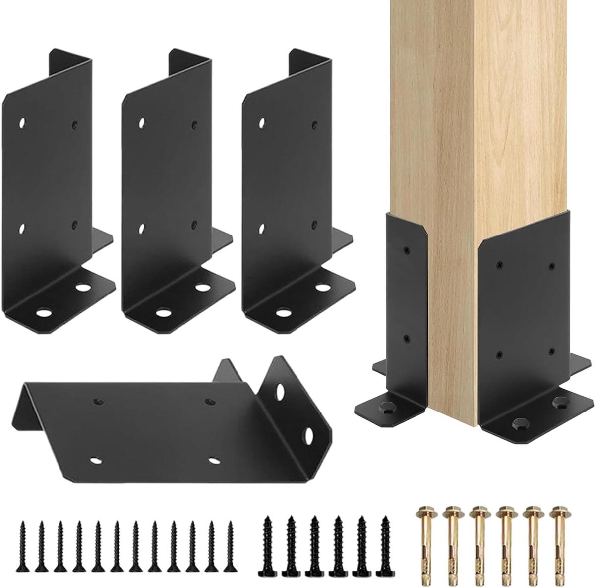 Paaldragers Houten Palen - Houtbevestiging Set - Pergola Terras Bouwen - Verstelbaar Ontwerp - 4 Stuks - Zwart