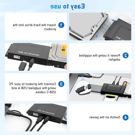 Hard Drive Adapter 6Gbps USB 3.1 naar IDE/SATA voor 2.5/3.5 inch HDD met Voeding en SATA Kabel voor Windows 11/10/8/7/XP/Vista — afbeelding 4