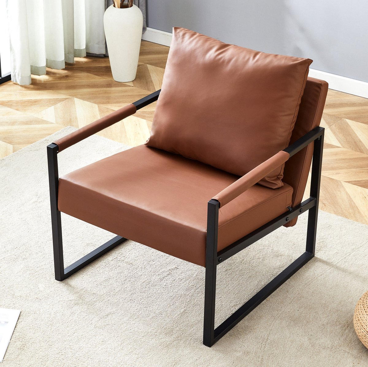 STILVORA Fauteuil - Compacte Leesstoel Met Armleuningen - Dik Gepolsterd En Ruimtebesparend - Voor Woonkamer En Kantoor - Kunstleer Bruin
