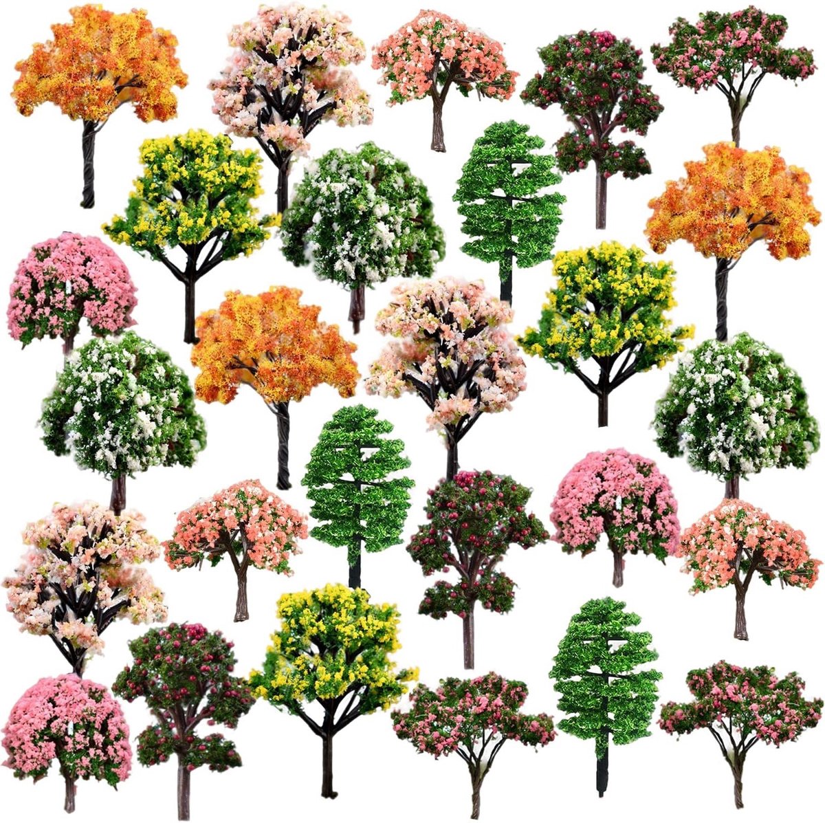 27 stuks miniatuur modelbouwbomen voor landschapsmodel met gemengde kleuren