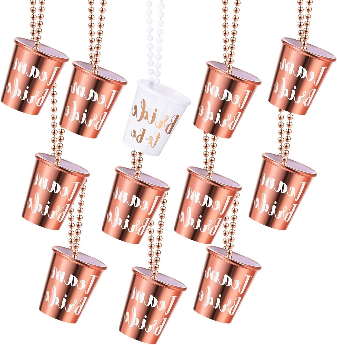 12 Stuks Plastic Kralen Shot Glass Ketting met Gouden Folie voor Bachelorette Feest en Bruidspartij (Wit en Roségoud)