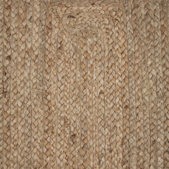 Beige jute vloerkleed met een verticale vlechtstructuur.