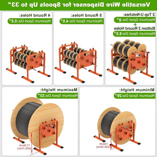 Multifunctionele Draaddispenser en Spoelrek, Draagbare Kabelhouder voor Spoelen tot 33 Inch, Verstelbare Hoogte en Stevige Stalen Constructie — afbeelding 5