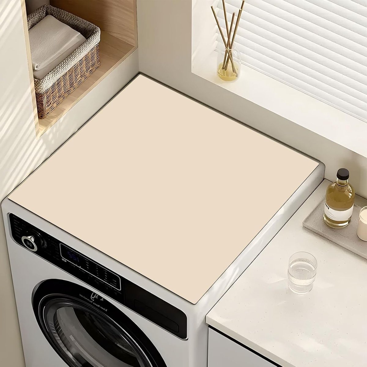 Multifunctionele Wasmachine Bescherming - Antislip, Absorberend en Sneldrogend 60 x 60 cm - Universele Deksel voor Wasmachine, Koelkast en Droger (Beige)