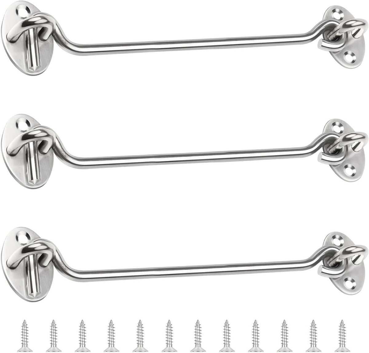 3-Pack RVS Stormhaken met Oog, 20 Inch Deurhaken voor Deuren, Vensters en Kastdeuren, Inclusief 12 Schroeven voor Betrouwbare Bevestiging