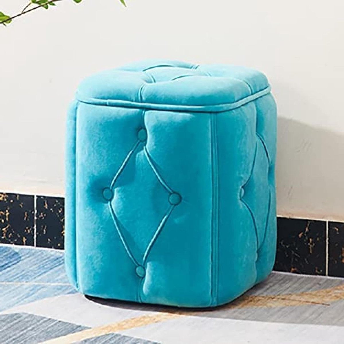 Voetenbank met Opbergruimte - Poef Bankje - Zitcomfort Vergroten - Fluwelen Zitting - 32x32x45cm - Veelkleurig