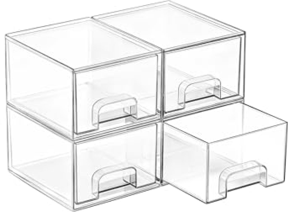 Huis Geluk 4 stuks stapelbare opbergladen acryl met 32 antislipmatten - transparante ladeorganizer voor dressoir en badkamer
