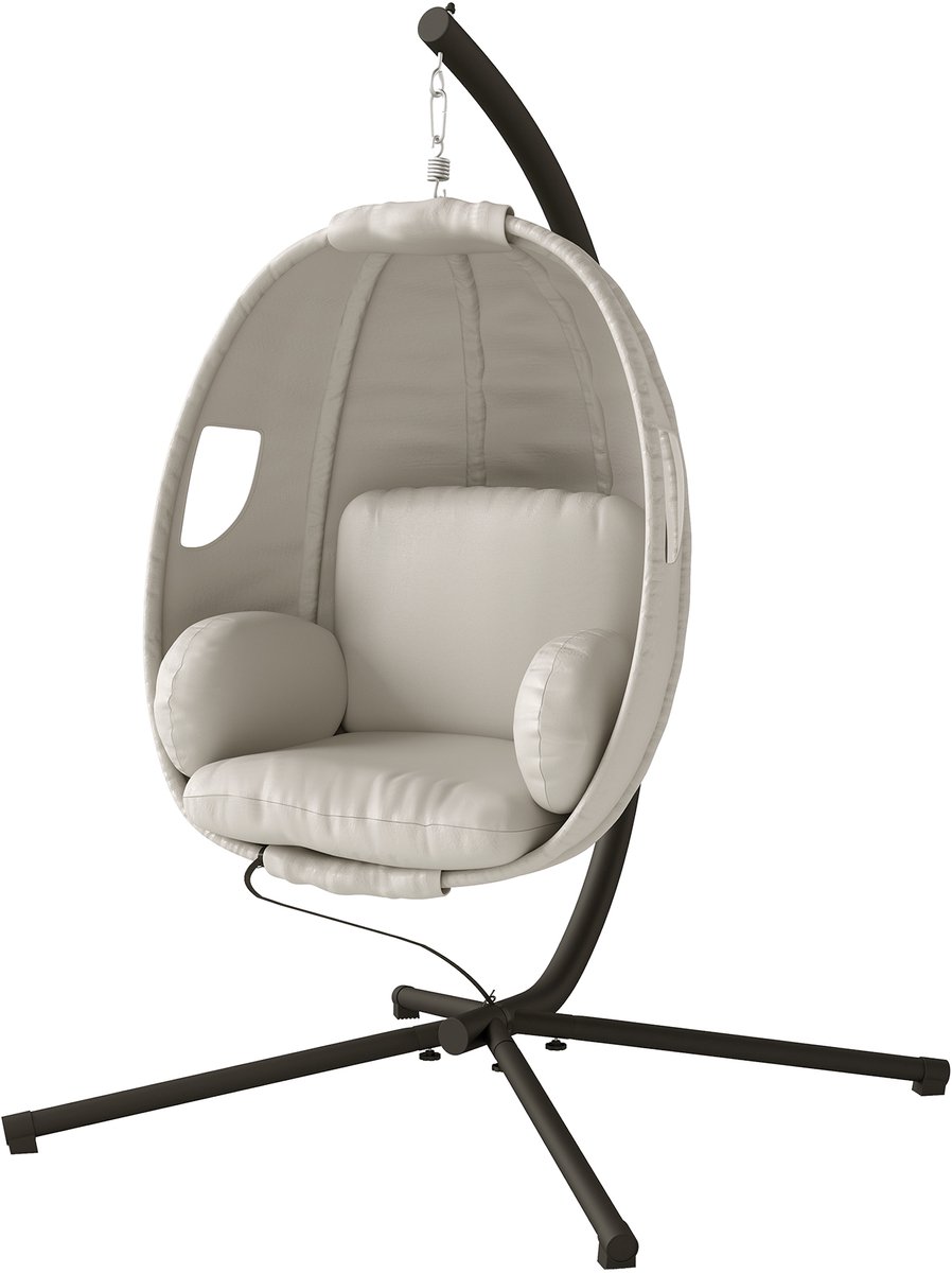 TEKROA® Hangstoel met Standaard - Opvouwbare Egg Chair - Inclusief Dik Kussen - In Hoogte Verstelbaar - Binnen & Buiten - Voor Tuin, Balkon -Tot 120 kg