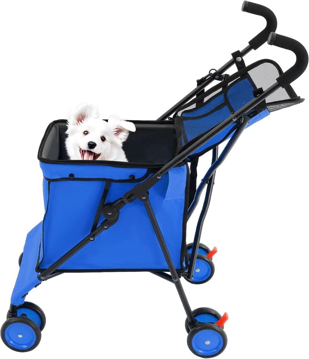 Huisdierenbuggy - Hondenwagen Kattenwagen - Uitstapjes met Huisdieren - Opvouwbaar Met Ventilatie - 60 x 43 x 94 cm - Blauw