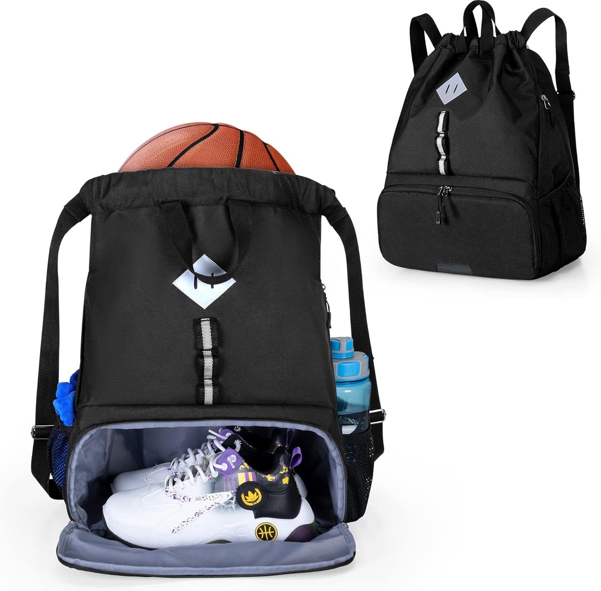 SnelShoppen - Voetbalrugzak met Trekkoord, Sporttas voor Basketbal, Volleybal en Voetbal, Ventilerende Schoencompartiment, Meerdere Vakken, Ideaal voo