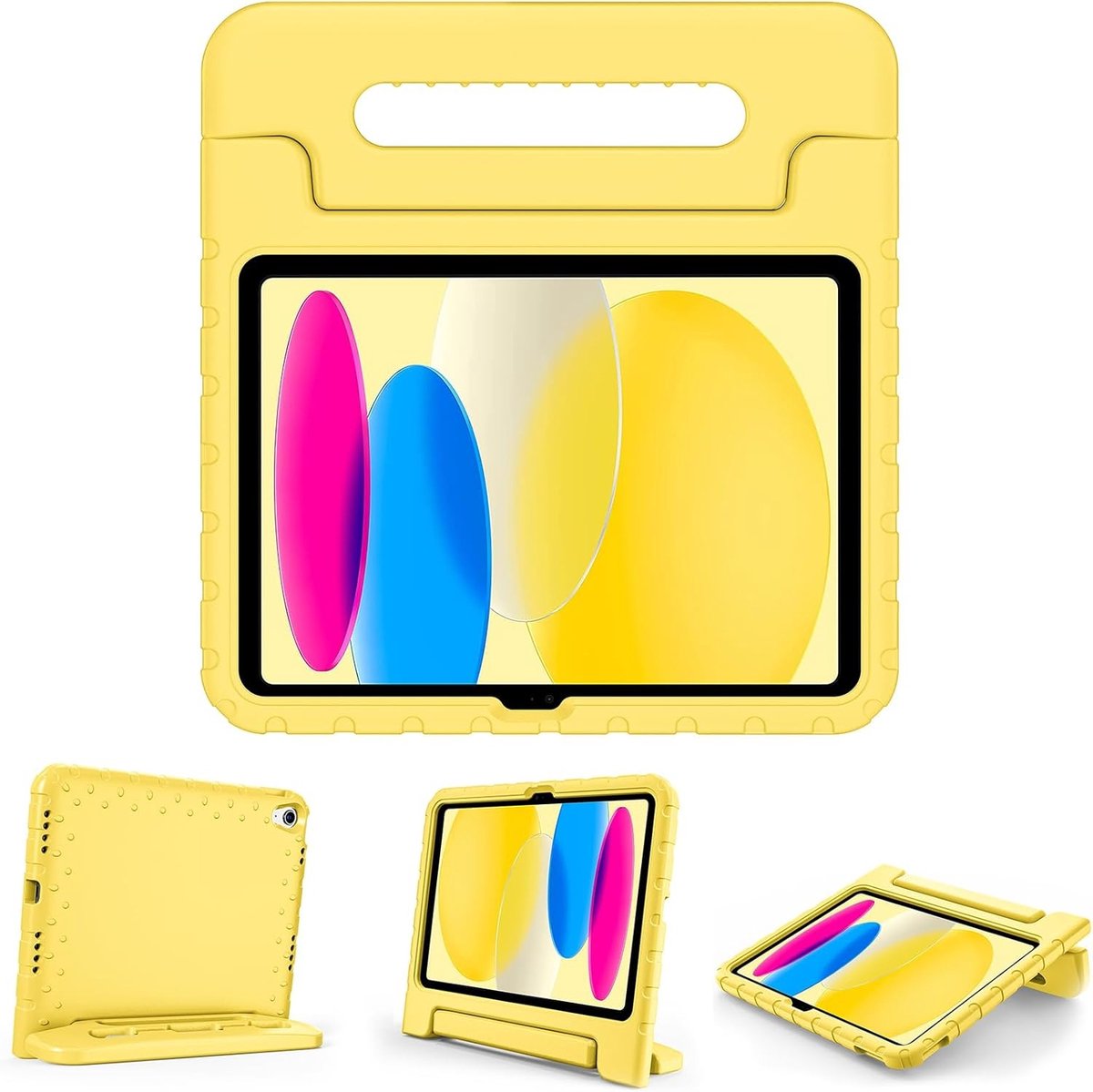 Kinderbeschermhoes met Kickstand voor iPad 10/11 Generatie 2022-2025 - Ultra Licht, Schokbestendig en Robuust met Handgreep en Staande Functie in Geel