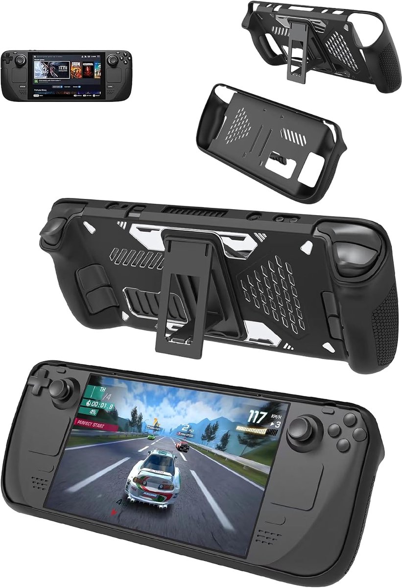 SnelShoppen - Beschermhoes voor Steam Deck OLED - Perfecte Pasvorm, Schokbestendig, Krassenbestendig, Zacht Silicone, Zwart, Met Standfunctie