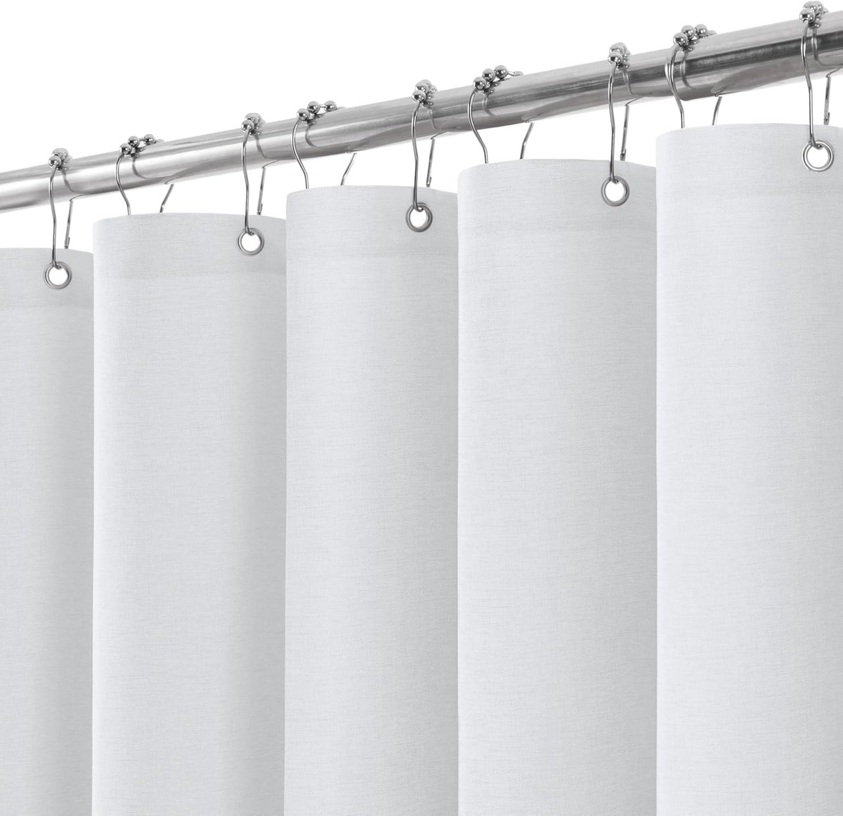 SnelShoppen - Douchegordijn Linnen Textuur Waterdicht met Metalen Ringen - Anti-Molddoek Badkamer Gordijn Zwaar - 182 x 198cm (Wit)