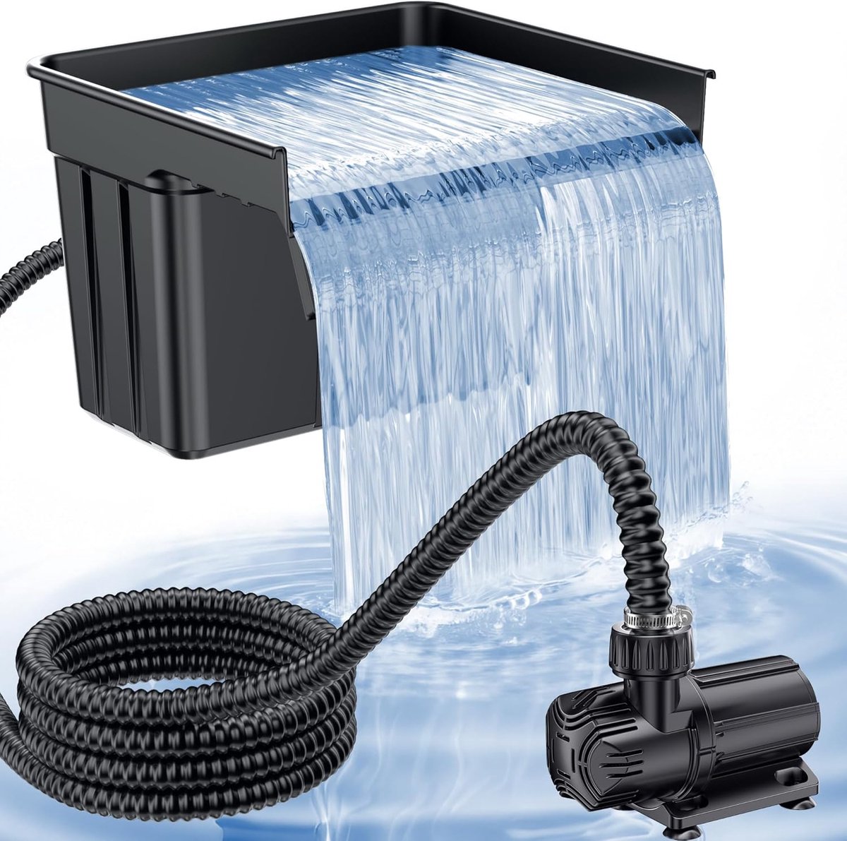 SnelShoppen - Vijverwaterval met 42W DC-pomp (4600 l/h), 3 m Golfslang, Filtermedia, 43 cm Overloop voor Grote Tuinvijver Waterpartijen Buiten