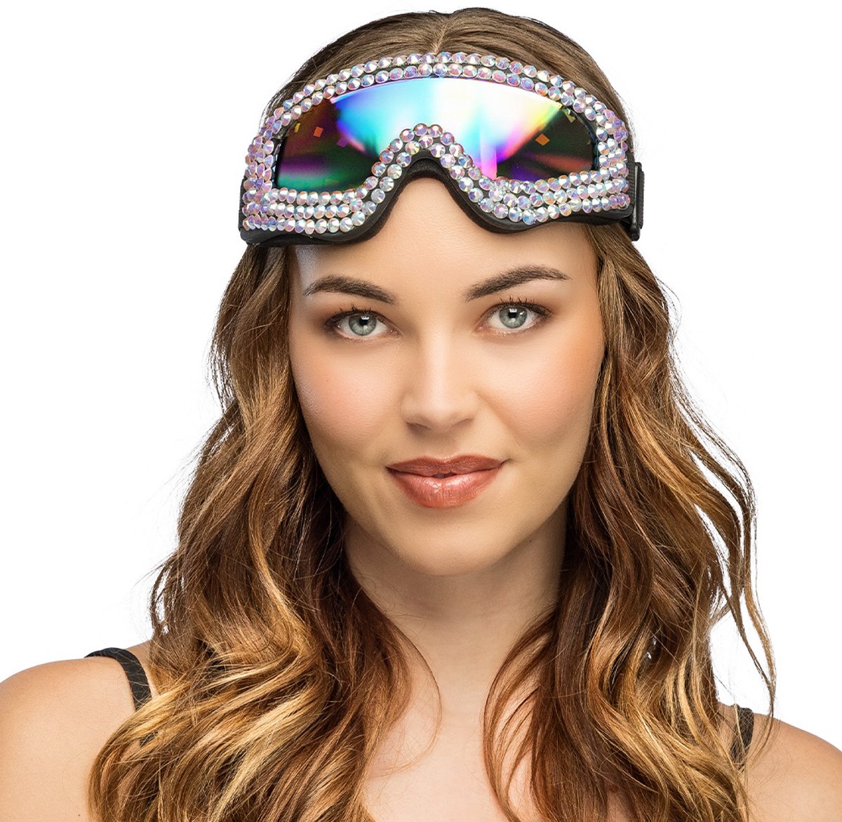 Boland - Party skibril La folie Zwart - Volwassenen - Glitter and Glamour - Rave - Festival - Après Ski - Carnaval - Themafeest - Cosplay