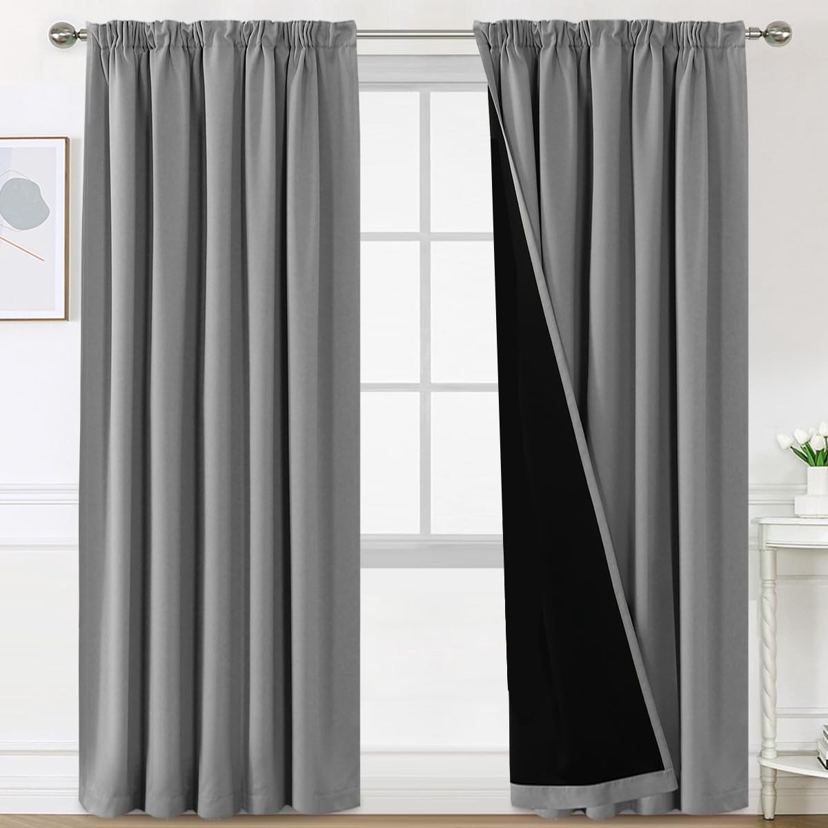 Omgoods - Verduisteringsgordijnen Set van 2 - 132 x 240 cm, Grijs, Geluidsabsorberend