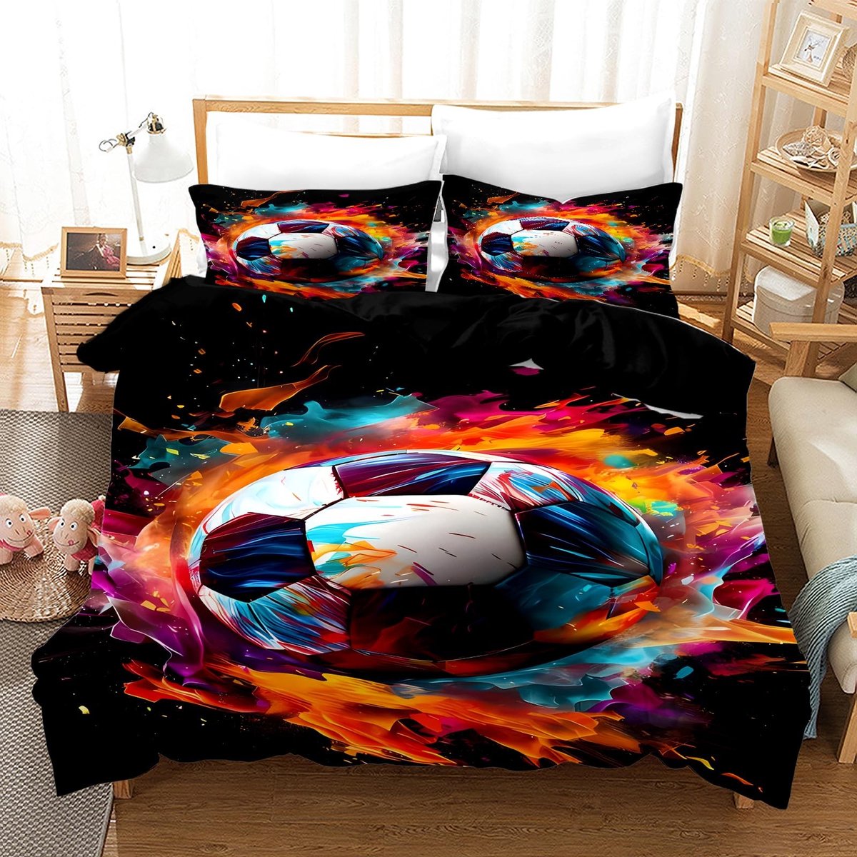 Omgoods - Voetbal Beddegoedset 135 x 200 cm met 2 Kussenslopen