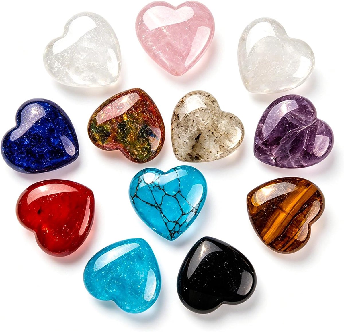 12 stuks kristallen helende stenenset, 2 cm hart kristallen edelstenen, kleurrijke rozenkwarts steen hartstenen, geluksbrenger, geluksstenen, kristal voor gastgeschenken, meditatie, reiki