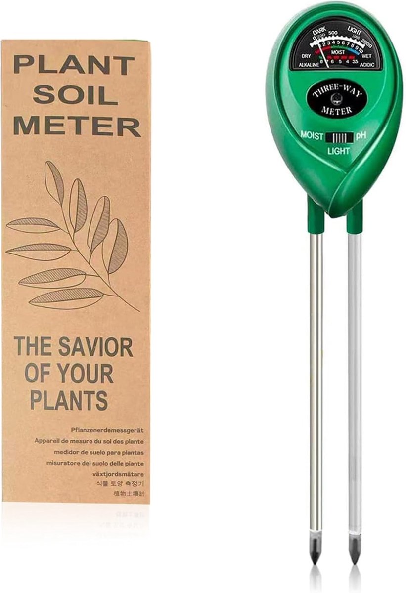 Bodemtester voor tuin, bodem-pH-meter, 3-in-1 bodemtest, meetapparaat voor vochtigheid/verlichting/pH, bodemvochtigheidsmeter voor plantenaarde, boerderij, gazon, geen batterij nodig