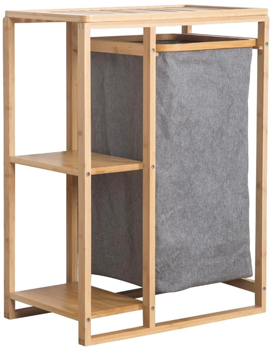 Omgoods - Bamboe Wasmand met 2 Planken en Stofmand 50 x 30 x 70 cm