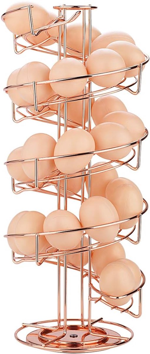 Eierdispenser Roestvrij Staal, Spiralen Eieropslagdispenser Bevat Ongeveer 30-36 Eieren, Eierhouder Kan Eieren Opslaan en Marker in Volgorde - Roségoud | Ruimtebesparende eierdopjes, voor de keuken, ca. 30-36 eieren