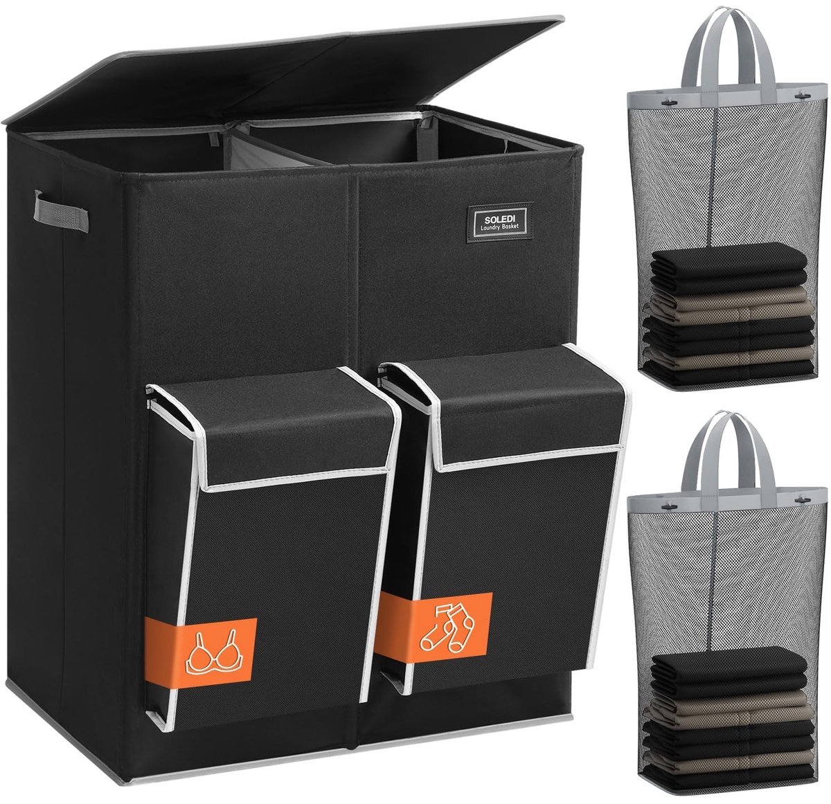Omgoods - Dubbele Wasmand met Deksel - 180 Liter, Ideaal voor Kleding Sorteren