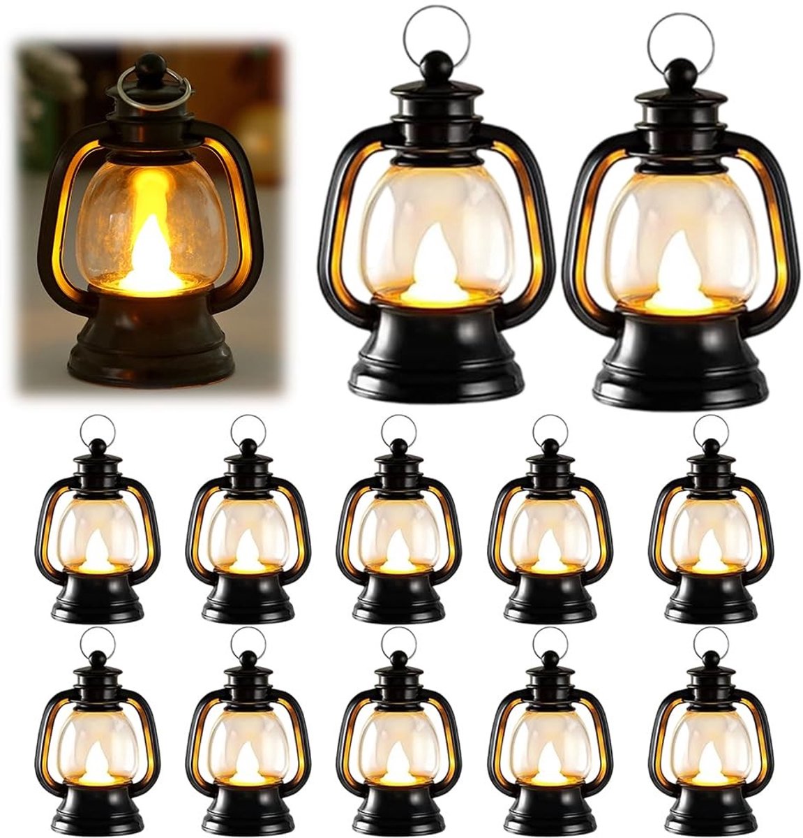 Omgoods - 12 Stuks Mini LED Lantaarns - Vintage Kaarsen Voor Feestdecoratie