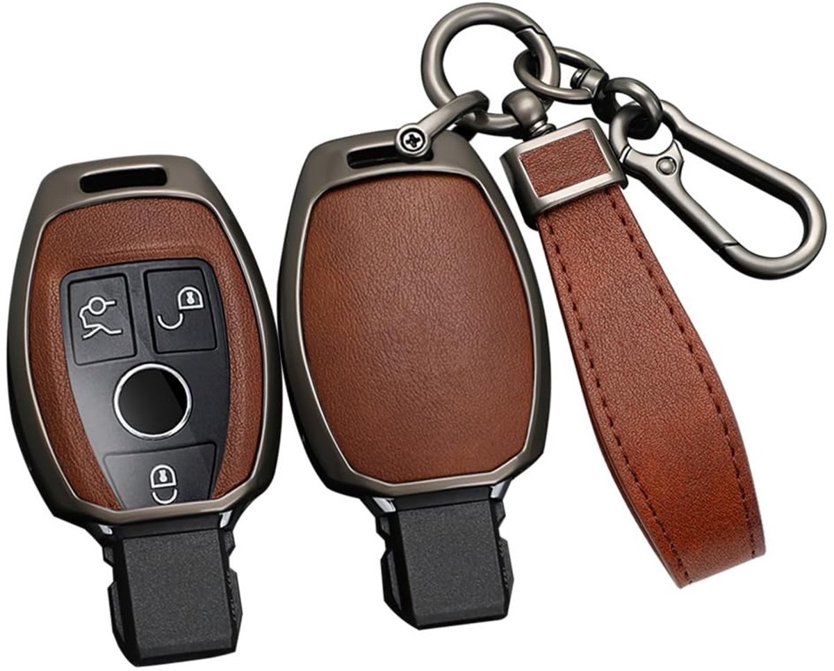 Omgoods - Autosleutel Cover voor Mercedes - Sleutelhoes voor A B C CL G GL ML R S Class (Zwart-Bruin)