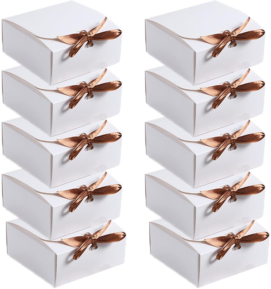 Omgoods - 10 Stuks Cadeau Dozen met Deksel en Strik - Gemakkelijk in elkaar te zetten voor Feestjes