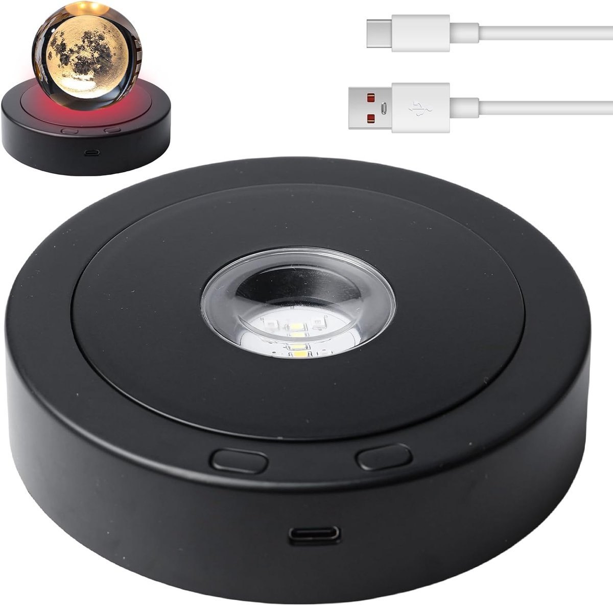 ronde LED-lampvoet: zwarte led-displaystandaard met 8 lichtmodi, type C of 3 x AAA batterij, desktop-displaybasis, platenspeler grondplaat voor glazen bol, kristalkunst