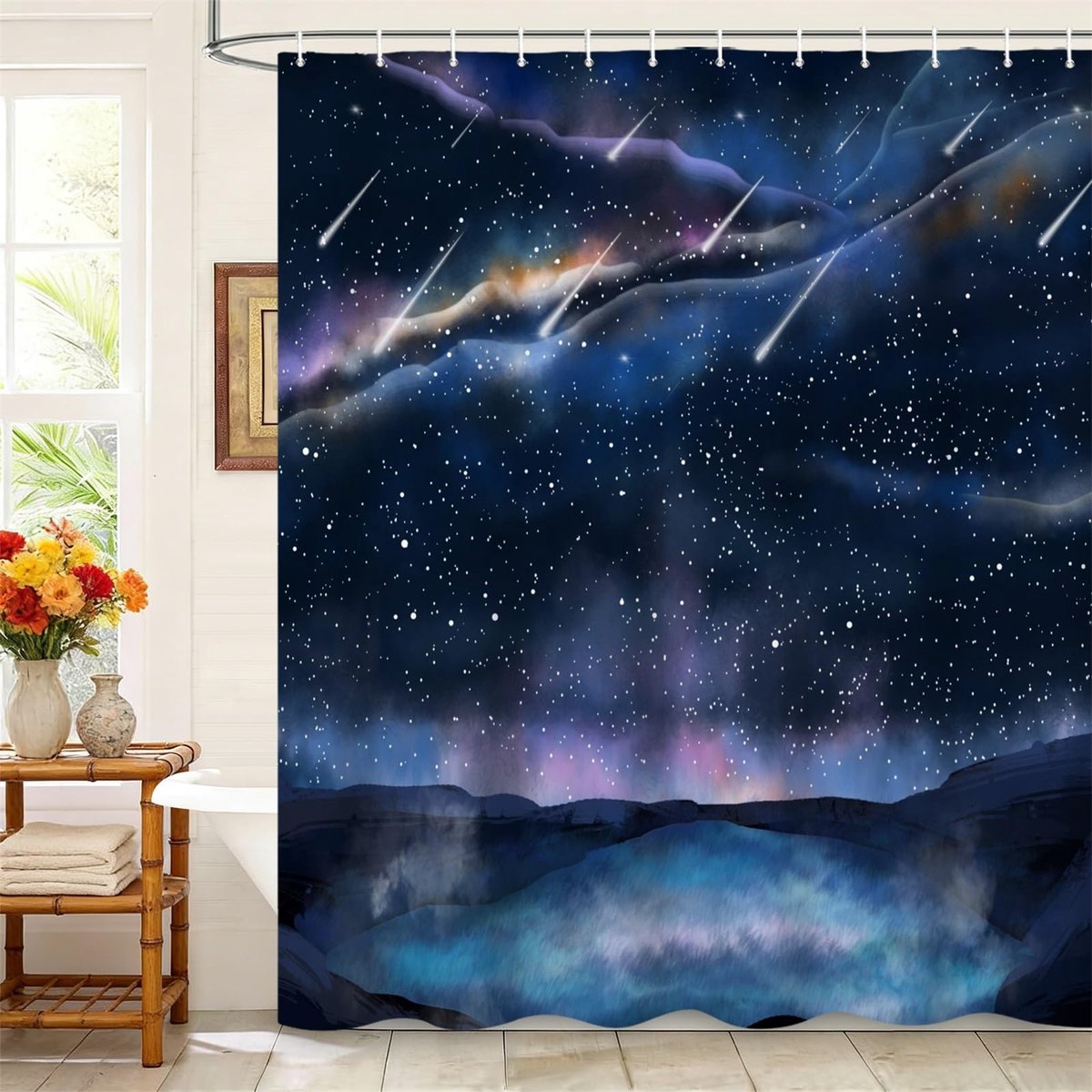 Omgoods - Donkerblauw Paars Meteor Douchegordijn 152x183cm