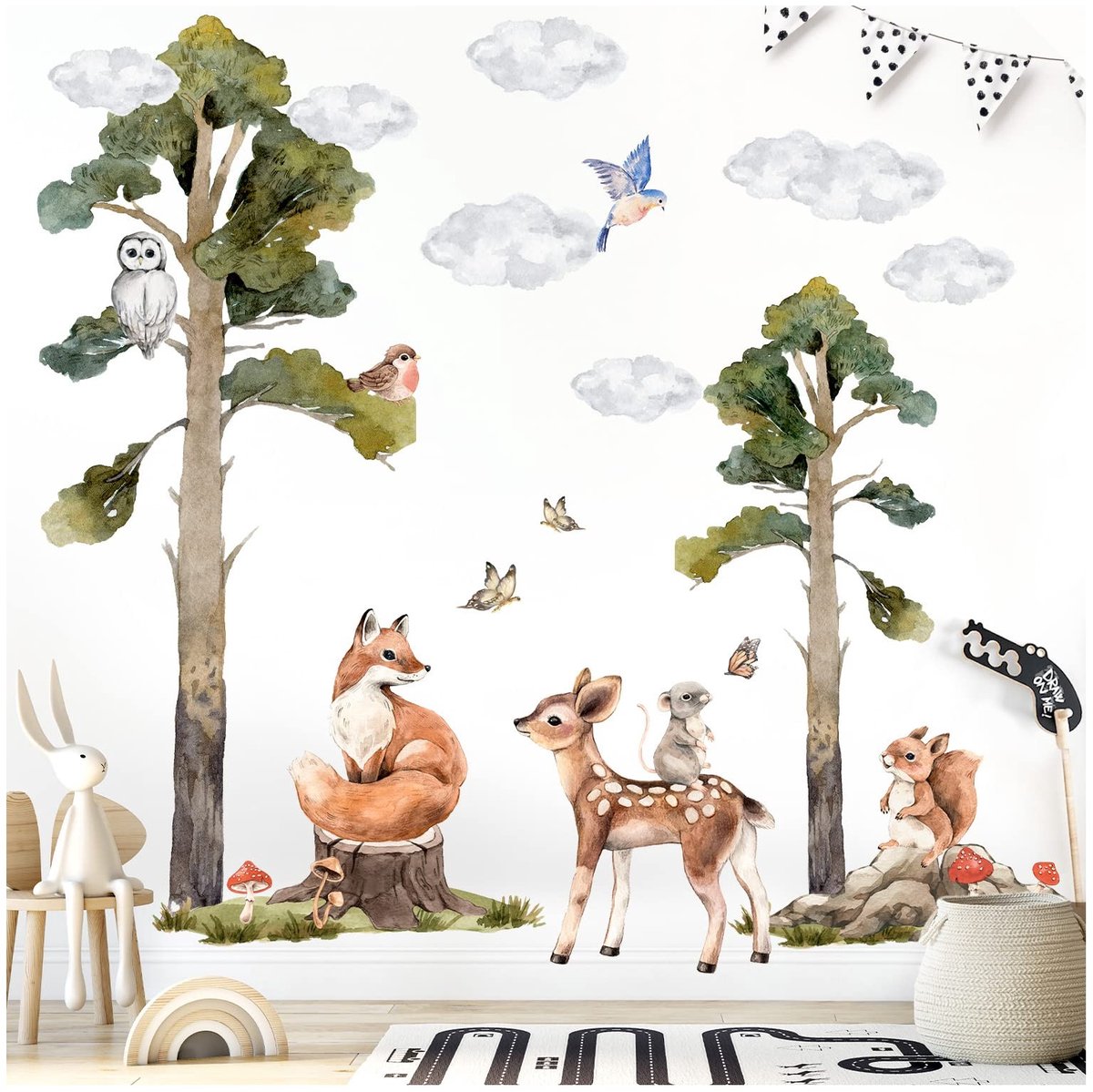 Omgoods - Wanddecoratie Bosdieren - Muursticker voor Kinderkamer