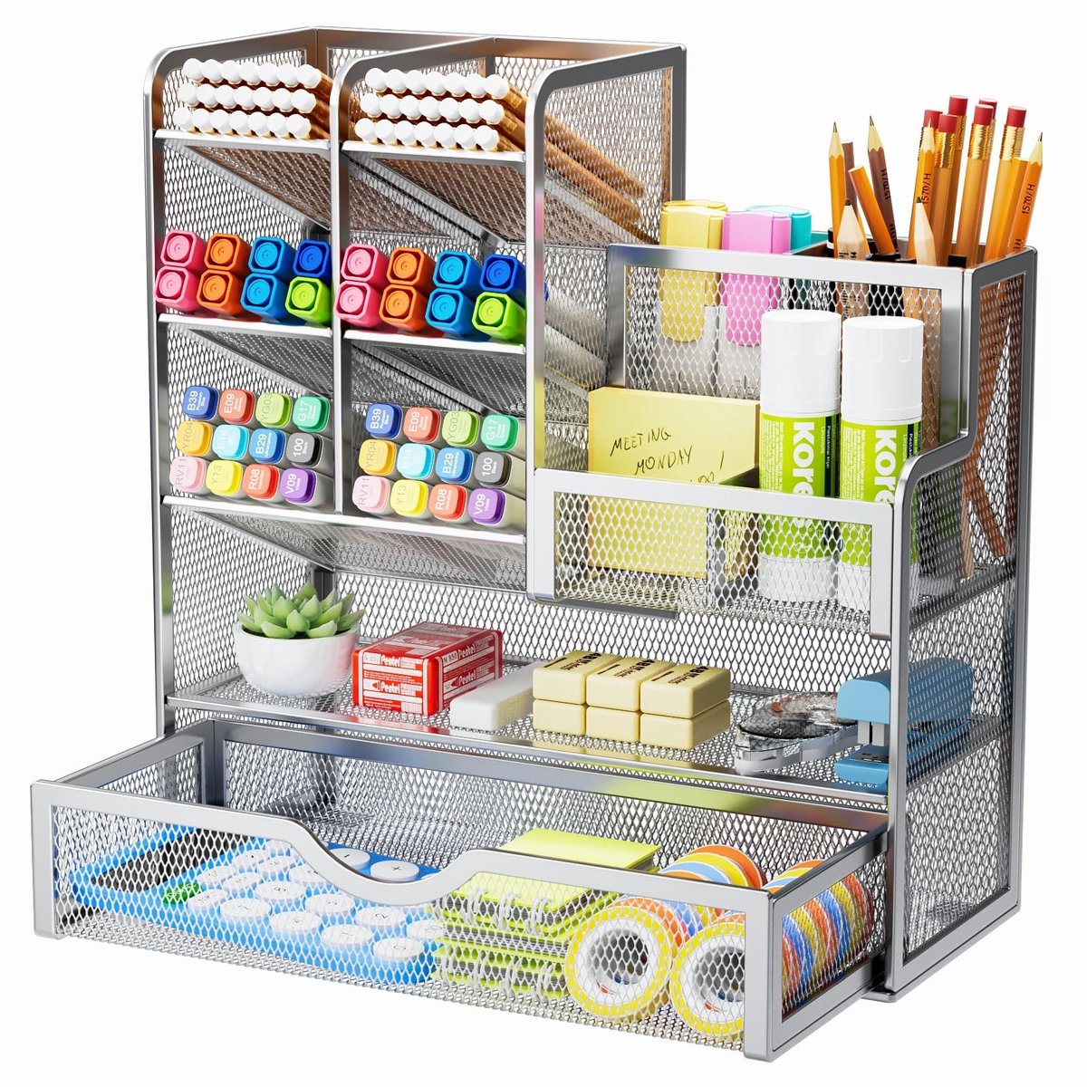Omgoods - Mesh Bureau Organizer - Multifunctionele Pennenhouder in Zilver