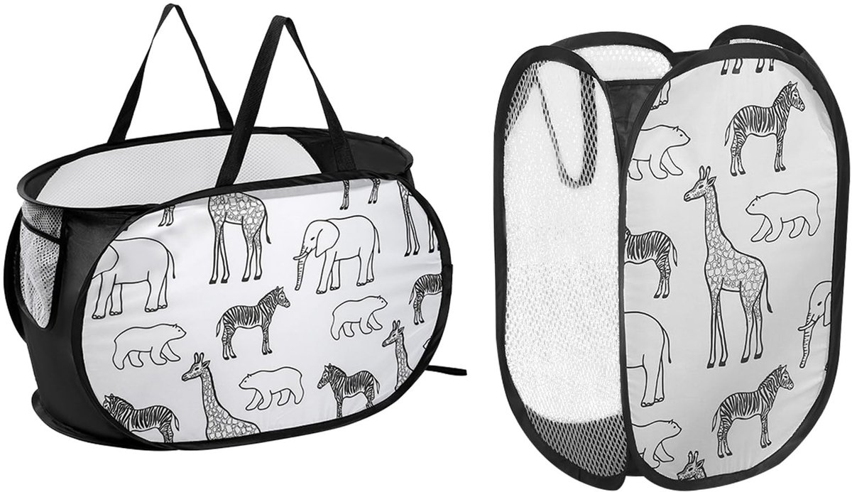 Omgoods - Set van 2 Vouwbare Wasmanden met Dierenpatroon