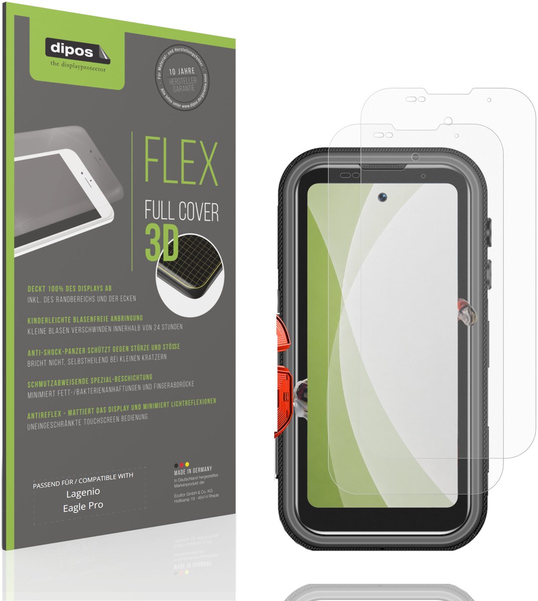 dipos FLEX – 2x Matte Screenprotector geschikt voor Lagenio Eagle Pro | Volledige Schermbescherming | Case-Friendly