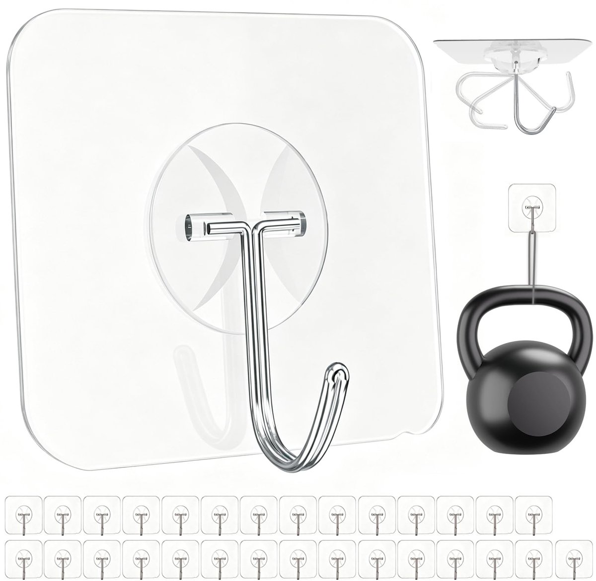 Omgoods - Heavy Duty Transparante Plakhaak - Set van 30 voor Diverse Toepassingen