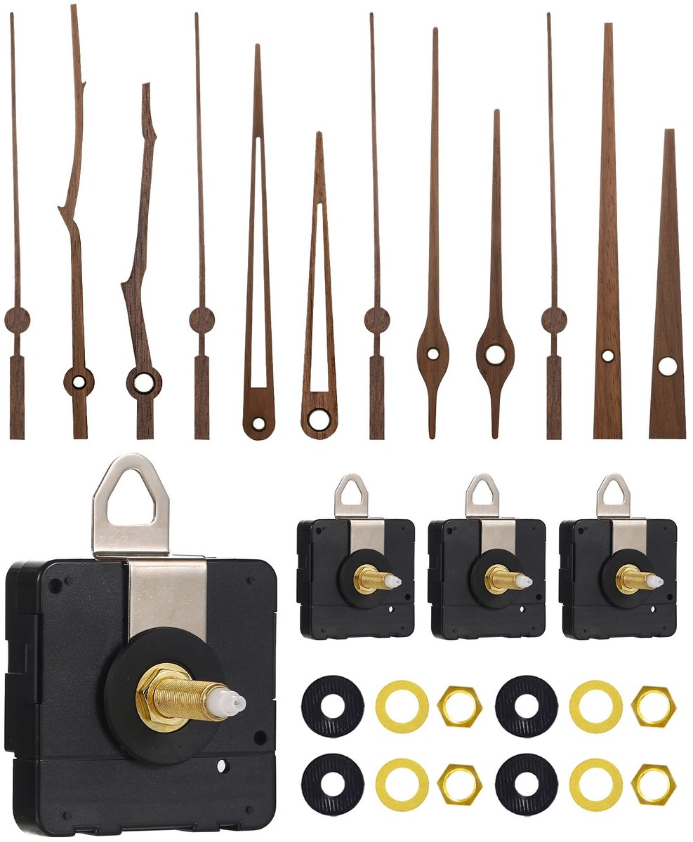 Omgoods - 4-delige Klok Mechanisme Set met Walnoot Klok Wijzers - DIY Klok Onderdeel