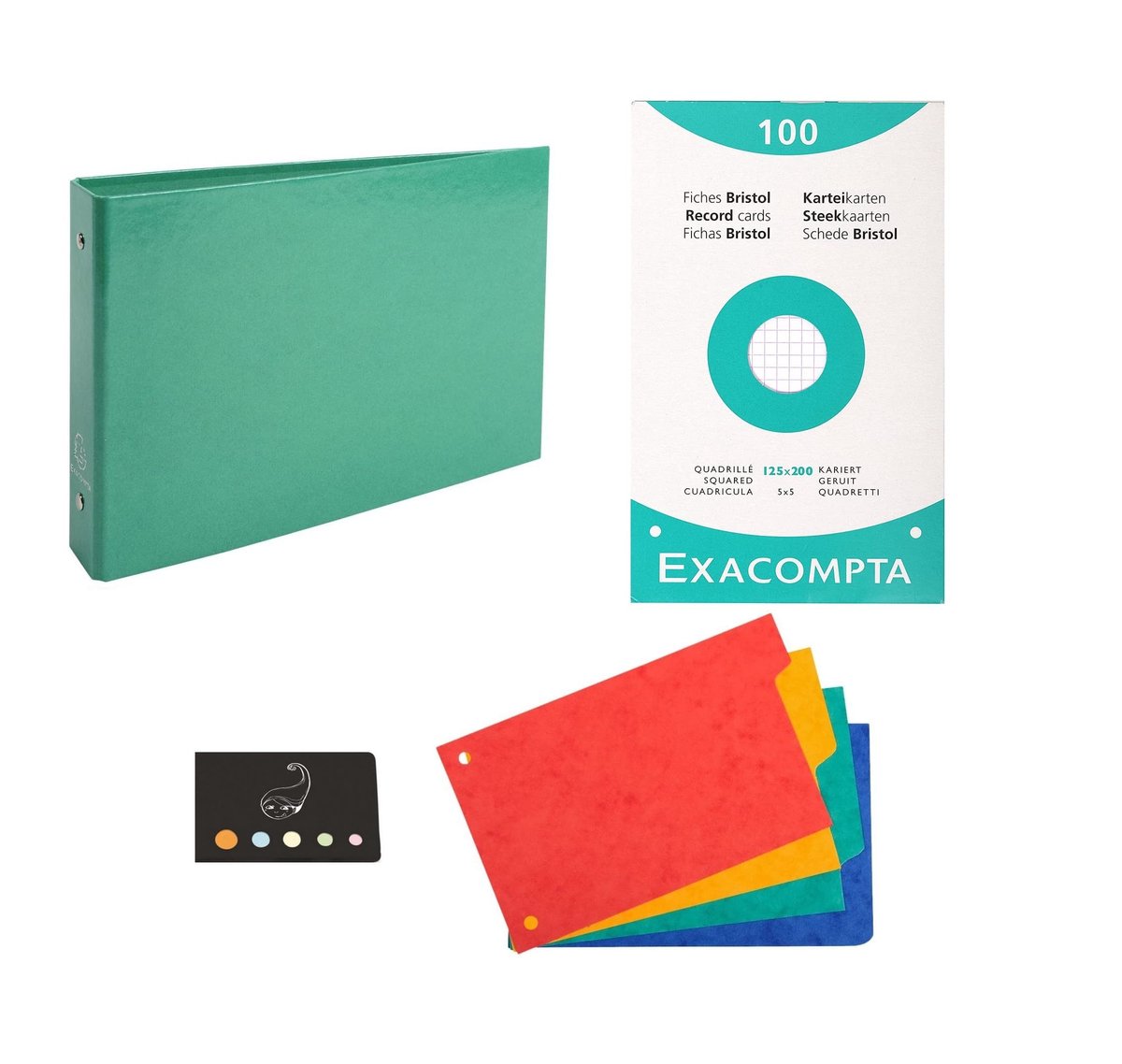 Omgoods - Set van 1 Kaft + 4 Registers + 100 Bristol Indexkaarten